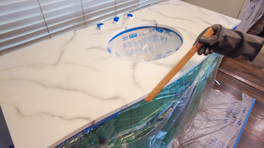 smoothing resin for a bathroom countertop makeover