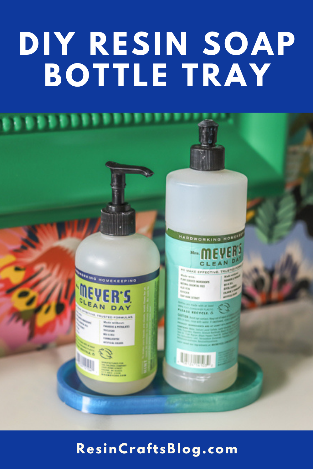 Organize your sink area with a DIY resin soap bottle tray made with EasyCast clear casting epoxy and Polycolor resin powder! #resincraftsblog #resin via @resincraftsblog