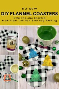 These DIY no-sew flannel coasters are such a great gift idea! Make them, and then add colorful (or clear) no-slip backings with Fiber-Lok Non-Skid Rug Backing!
