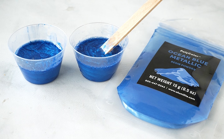 Resin cups and Ocean Blue Metallic PolyColor Resin Powder