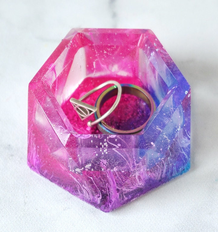 Mini Alcohol Ink Resin Planter with Rings Trinkets