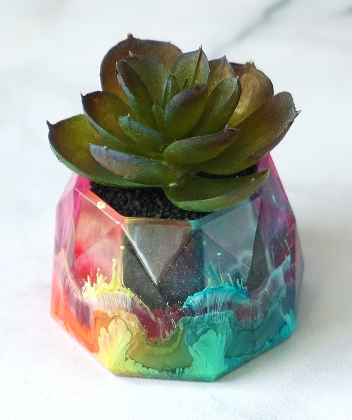 Mini Alcohol Ink Resin Planter with Succulent