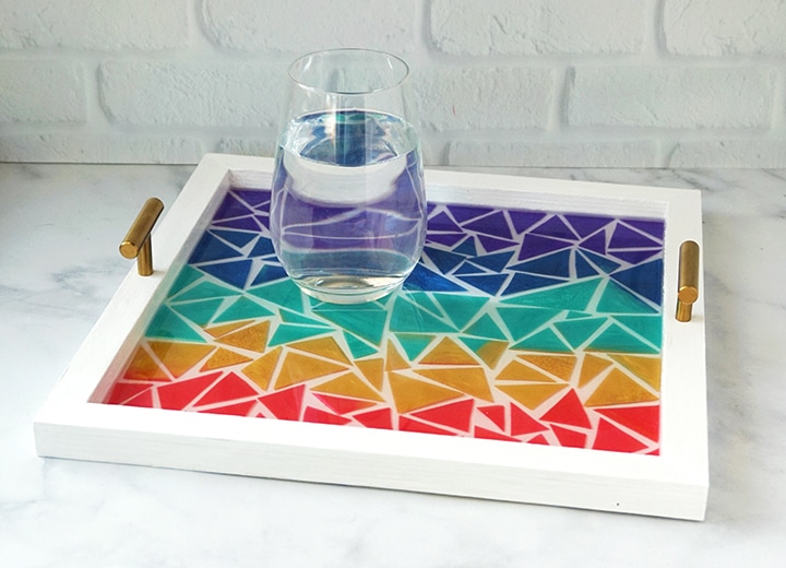 Rainbow Resin Mosaic Tray with Glass