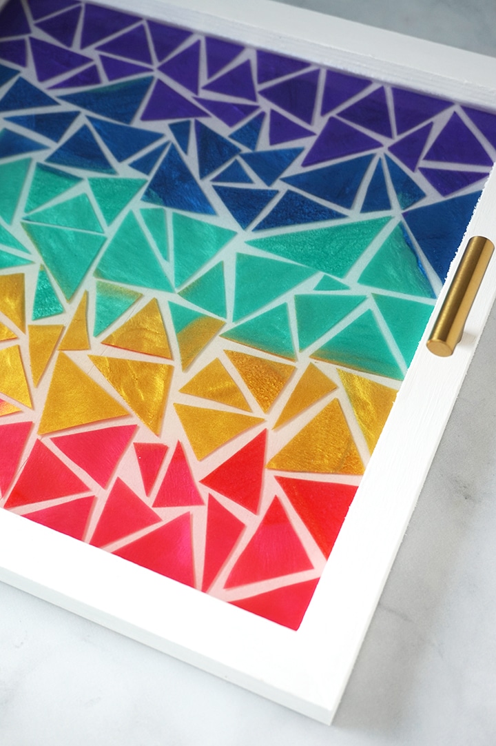 Rainbow Resin Mosaic Tray Close-Up