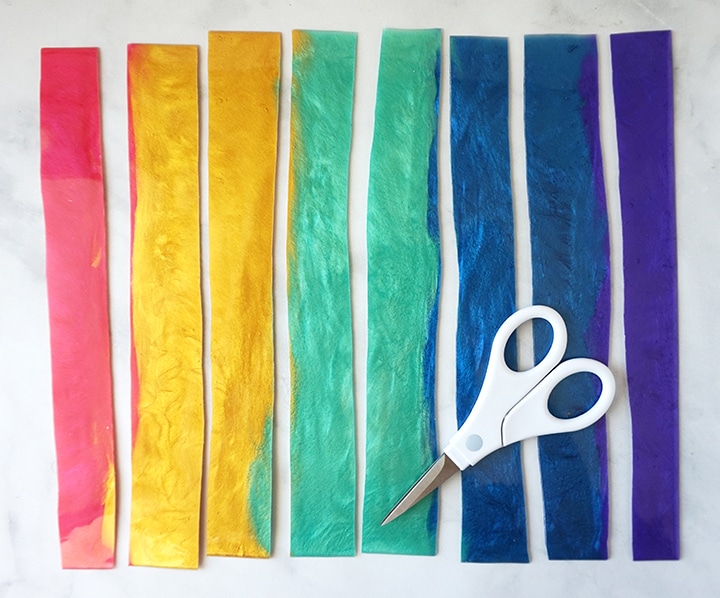 Rainbow Resin Cut Into Strips with Scissors