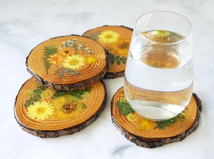 Resin Wood Slice Dried Flower Coasters