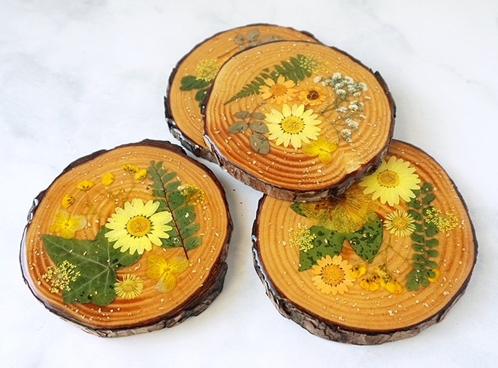 Resin Wood Flower Coasters