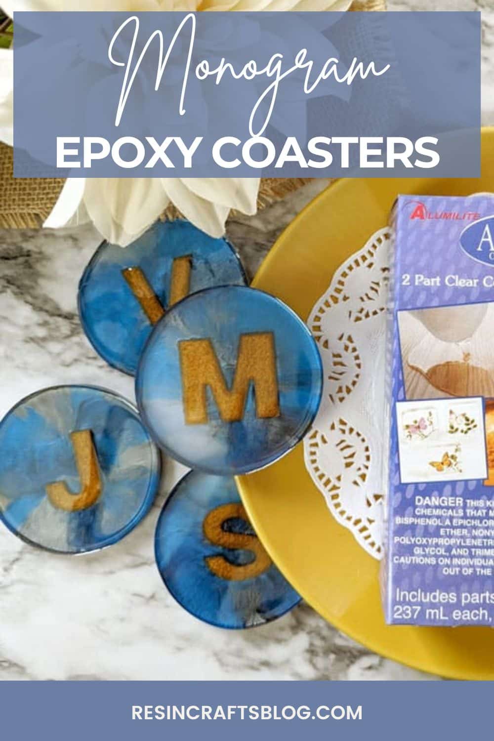 Learn how to make monogram resin coasters. To put a twist on personalized coasters, I'm adding a resin letter to the center of each one. via @resincraftsblog