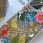 DIY resin phone case on display.
