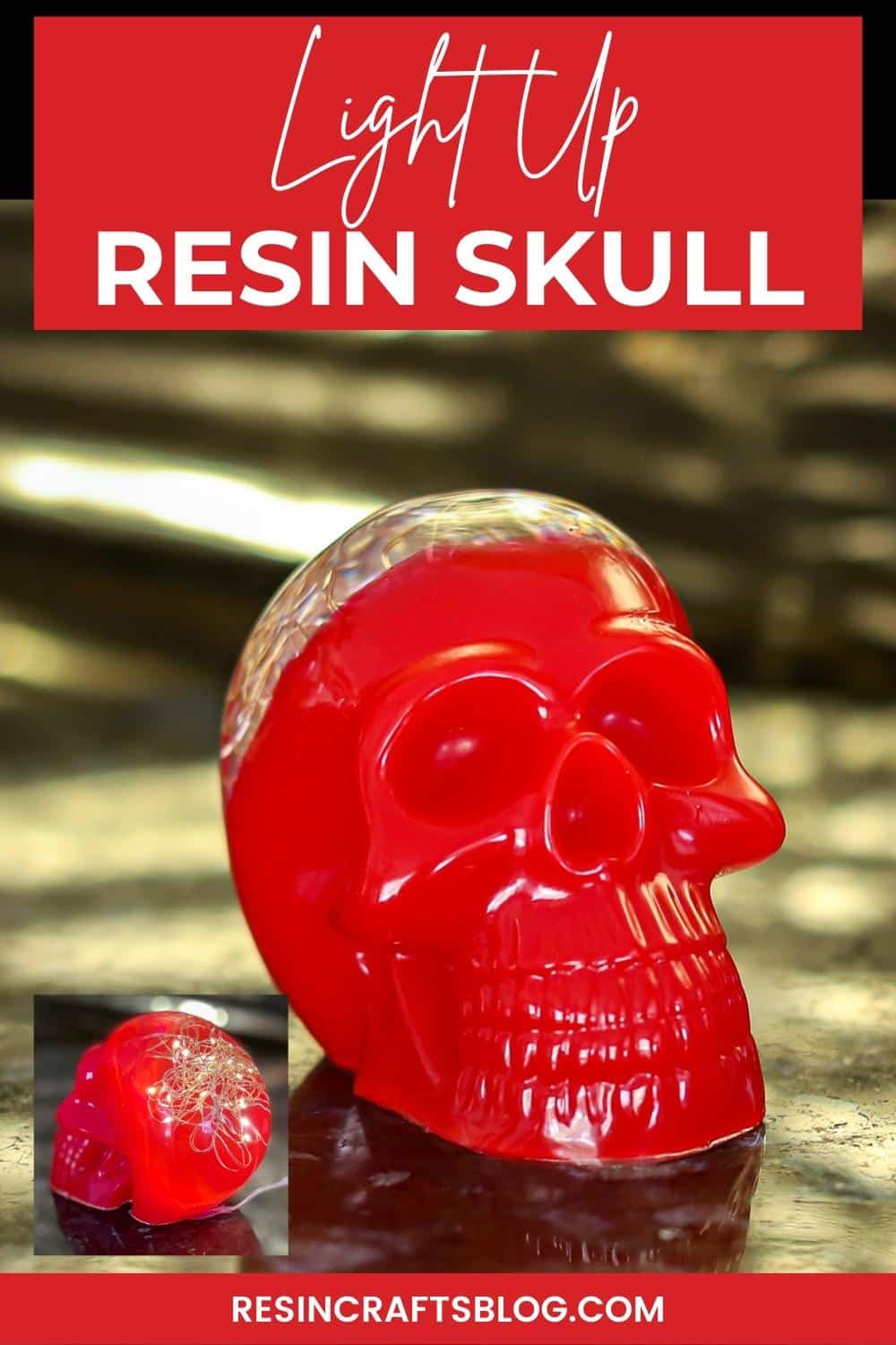 Learn how to put lights in resin to create a light up skull with Amazing Deep Pour Epoxy! #halloweencrafts #resincrafts #resin via @resincraftsblog
