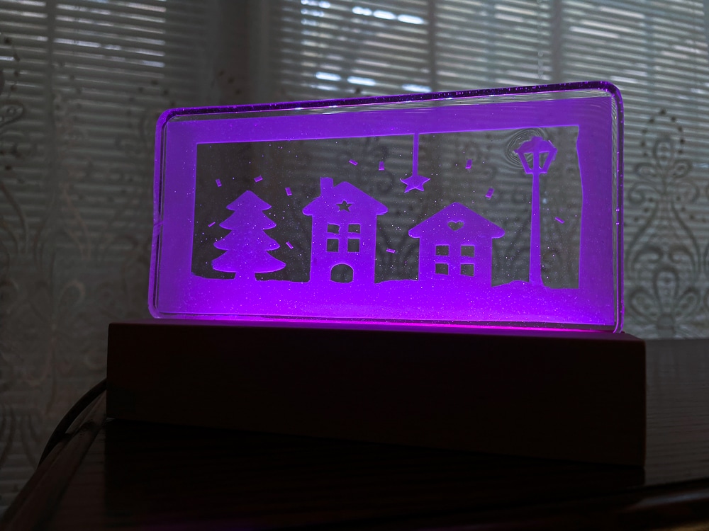 purple light up resin christmas village