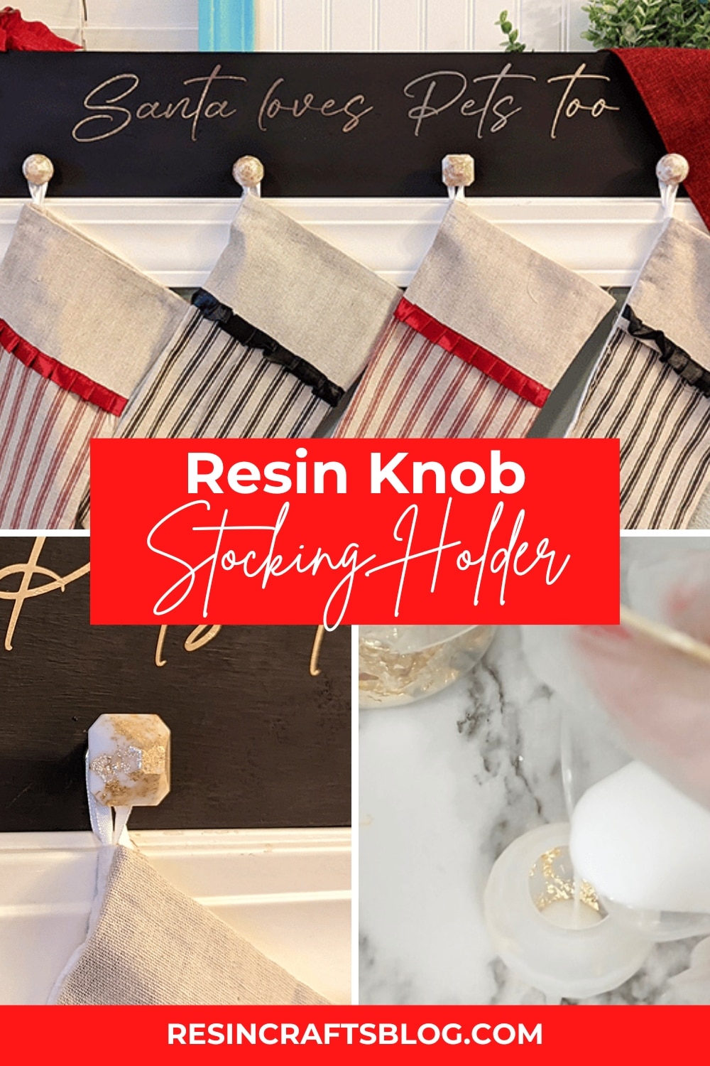Need a place to hang stockings because you don't have a mantel? Make a DIY resin knob stocking holder like this one! via @resincraftsblog