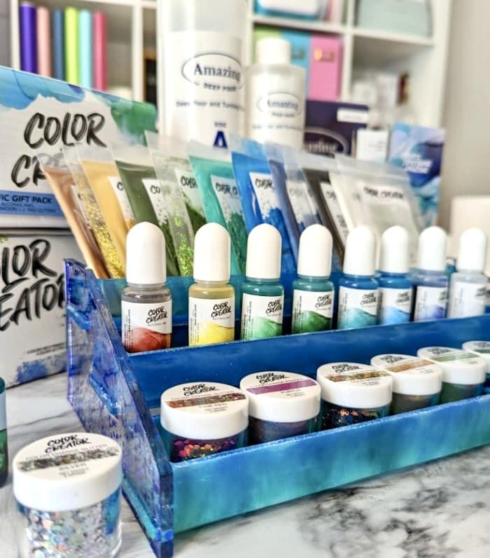 alcohol ink and resin colorant storage shelf