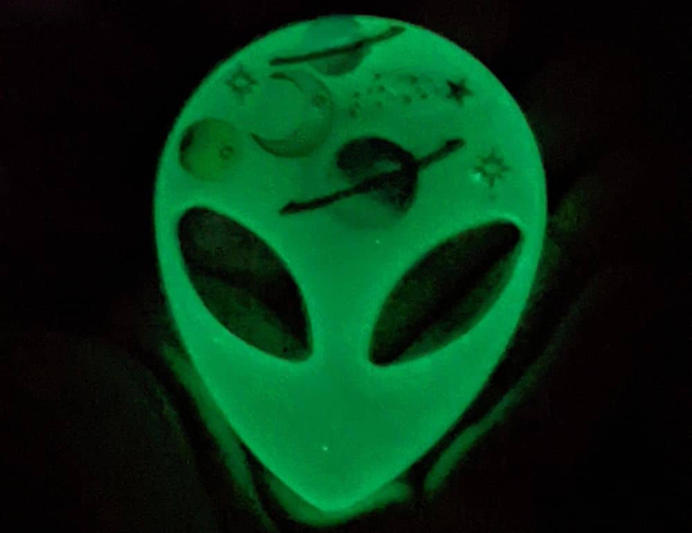 Glow in the dark alien magnet.