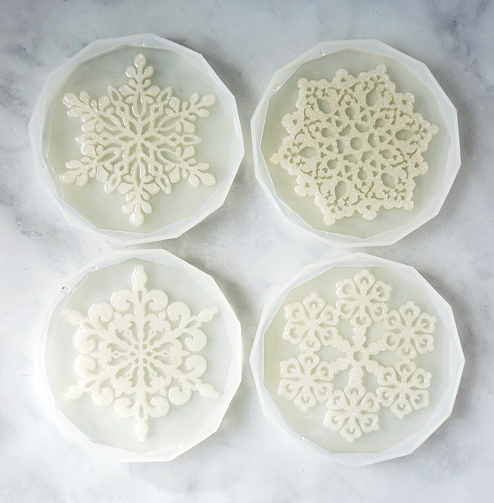 White Resin Snowflakes in Coaster Molds