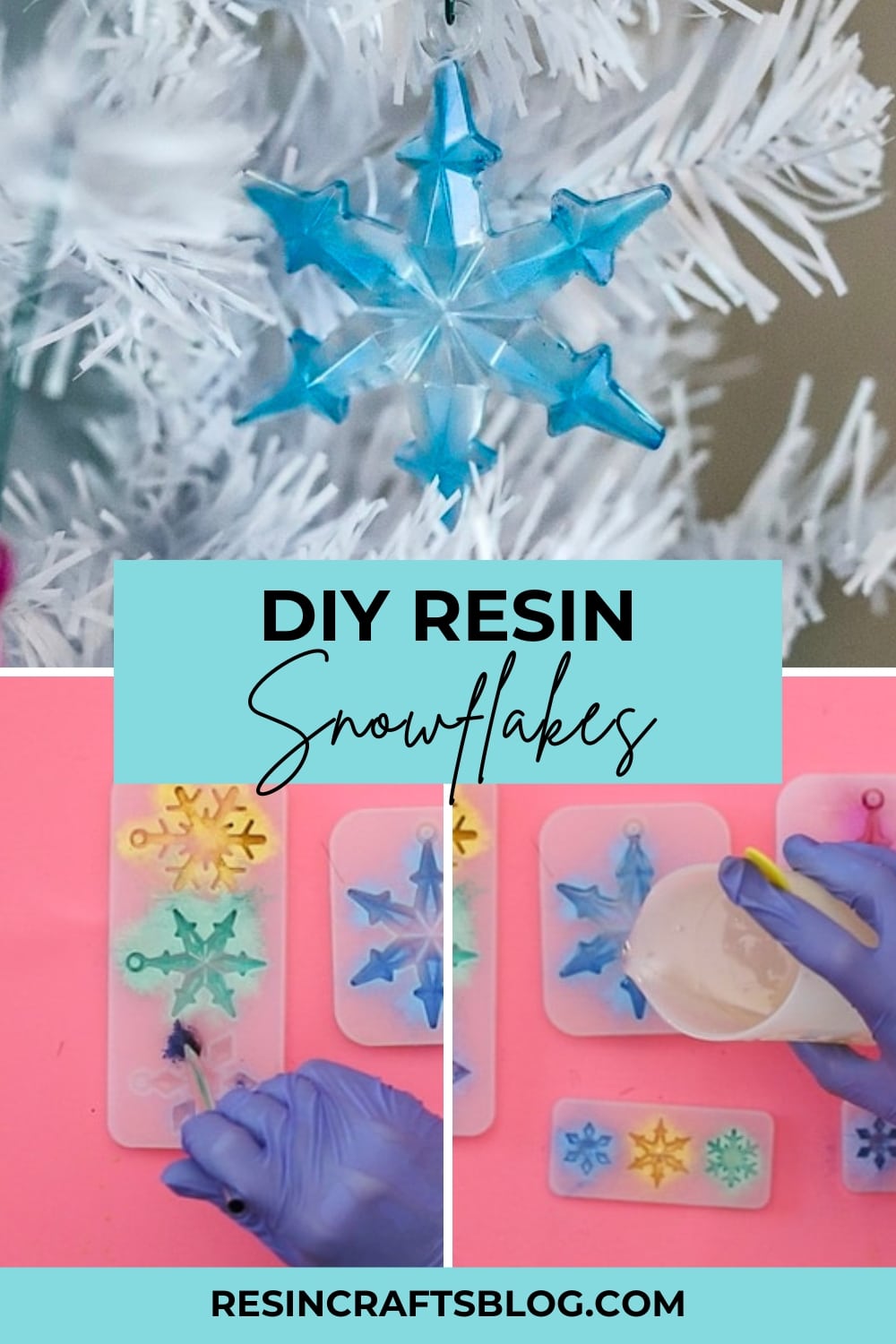 Create beautiful, crystal clear snowflakes with Promise Epoxy and add vibrant pops of color to the tips with Color Creator Mica Powders. #resincrafts #christmascrafts via @resincraftsblog