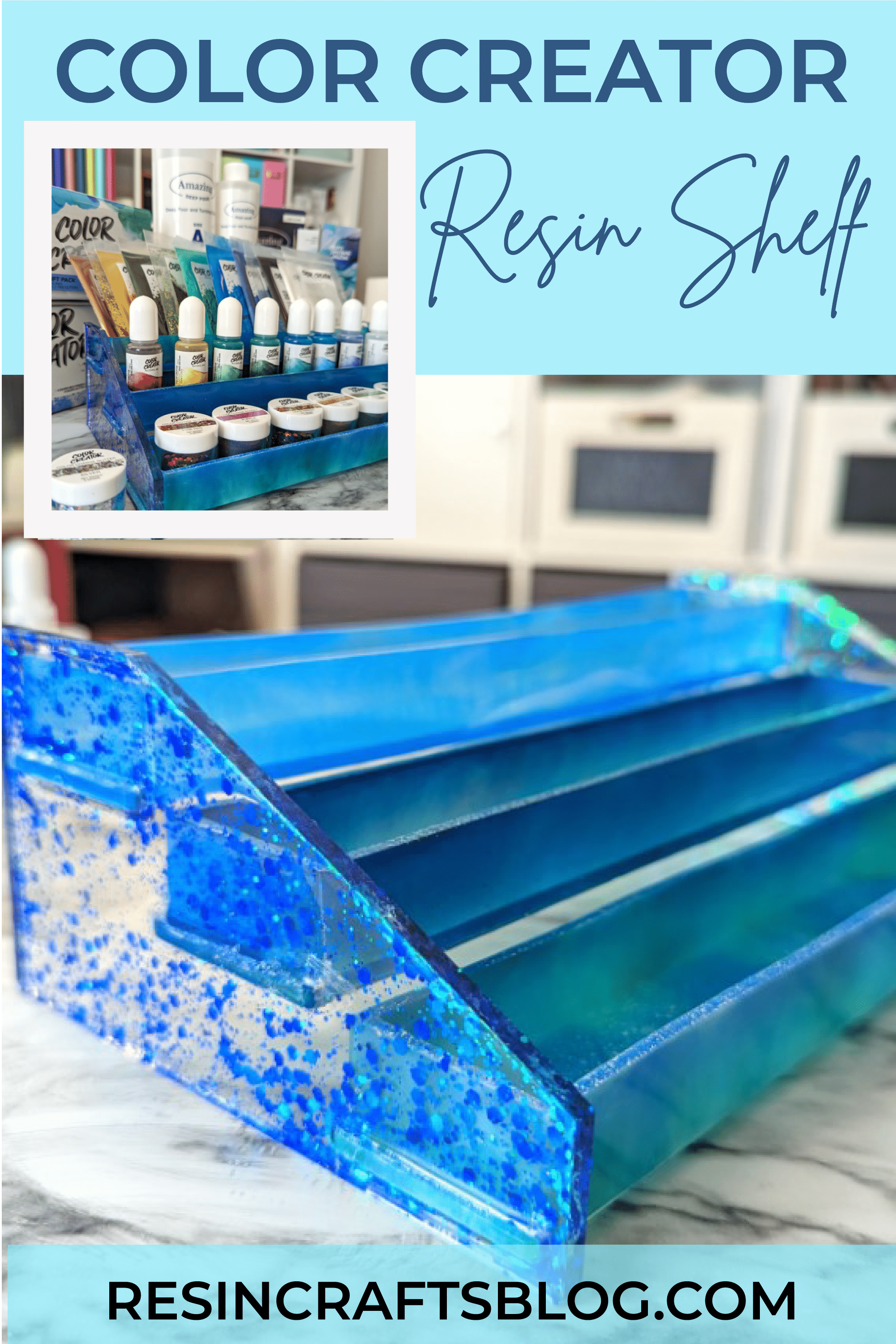 Learn how to use Color Creator mica powder and alcohol ink with resin and a silicone mold to create storage shelve to be proud of! via @resincraftsblog