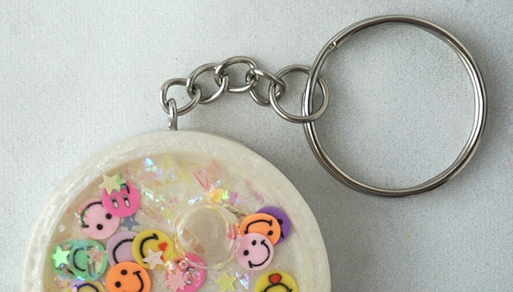 Keychain added to top of resin shaker charm