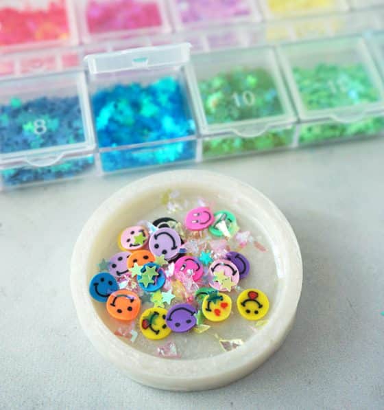 Fillers inside "Happy" Resin Shaker charm