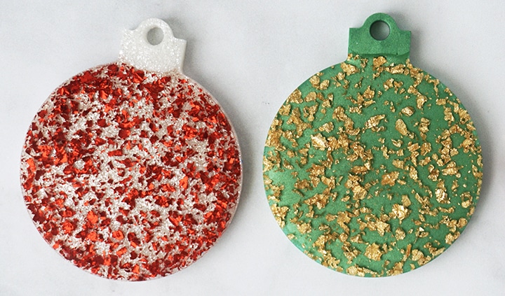 red and green UV Resin Foil Ornaments