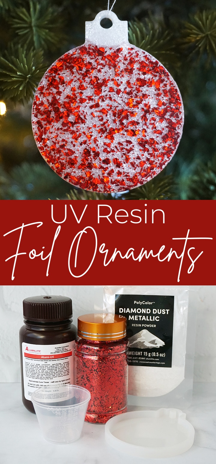 Make your Christmas tree one-of-a-kind with sparkling handmade UV Resin Foil Ornaments using Alumi-UV Resin and colorful foils. via @resincraftsblog