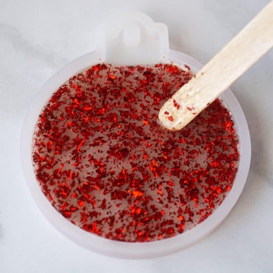 UV resin with foil poured into a silicone ornament mold