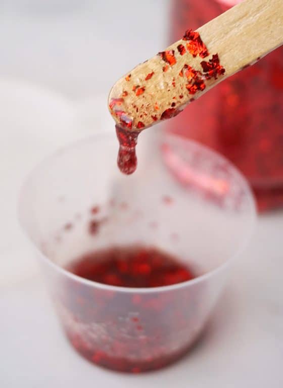 UV resin mixed with red foil